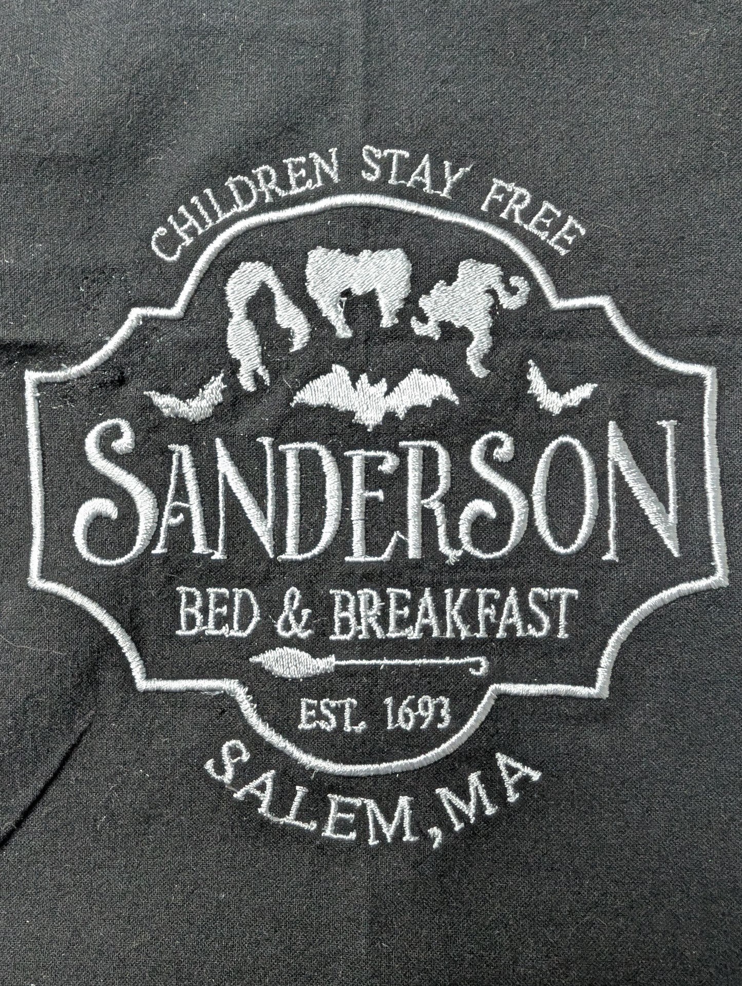 Black tea towels celebrating your witchy "travels" - Sanderson Bed & Breakfast