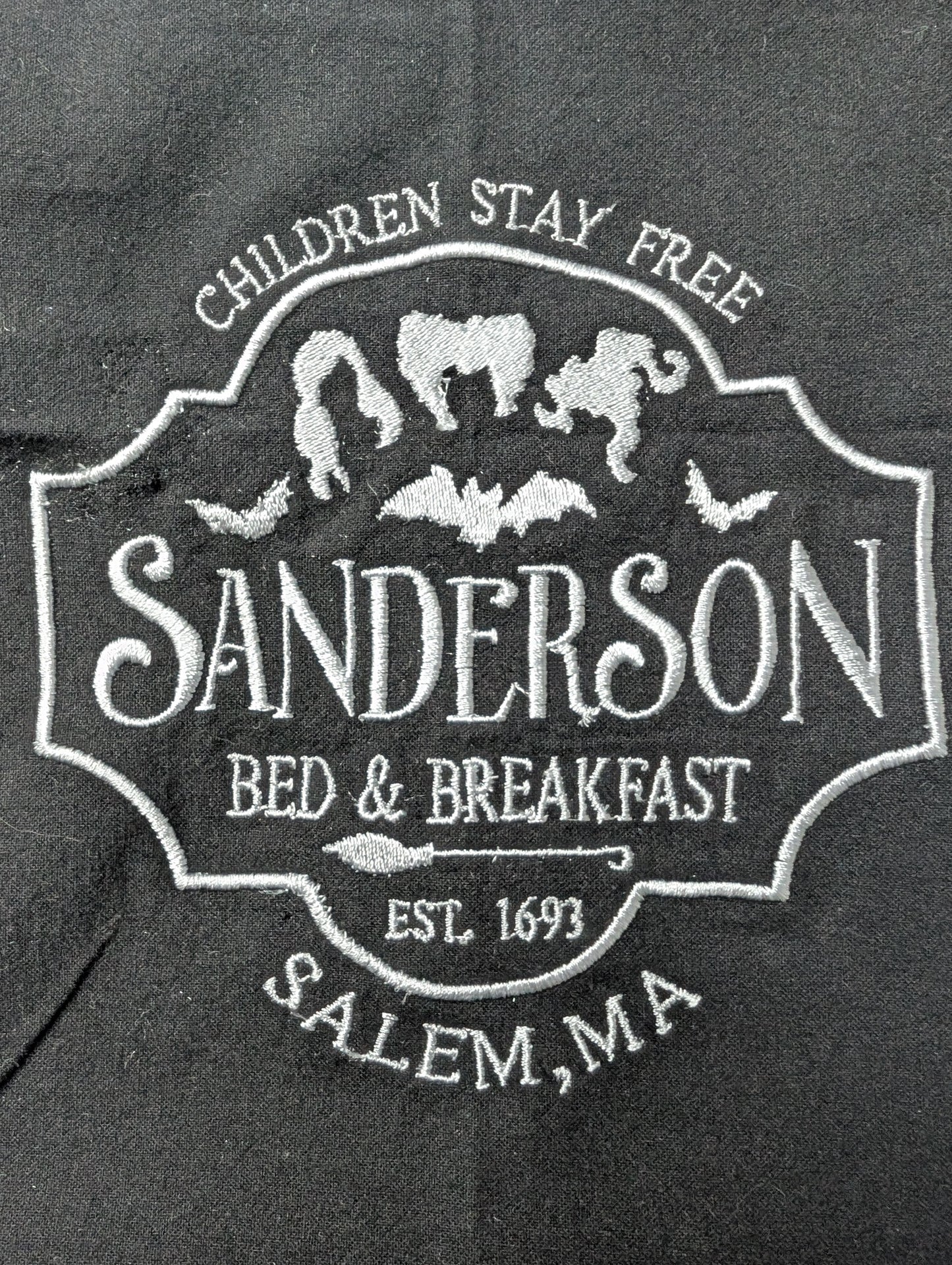 Black tea towels celebrating your witchy "travels" - Sanderson Bed & Breakfast