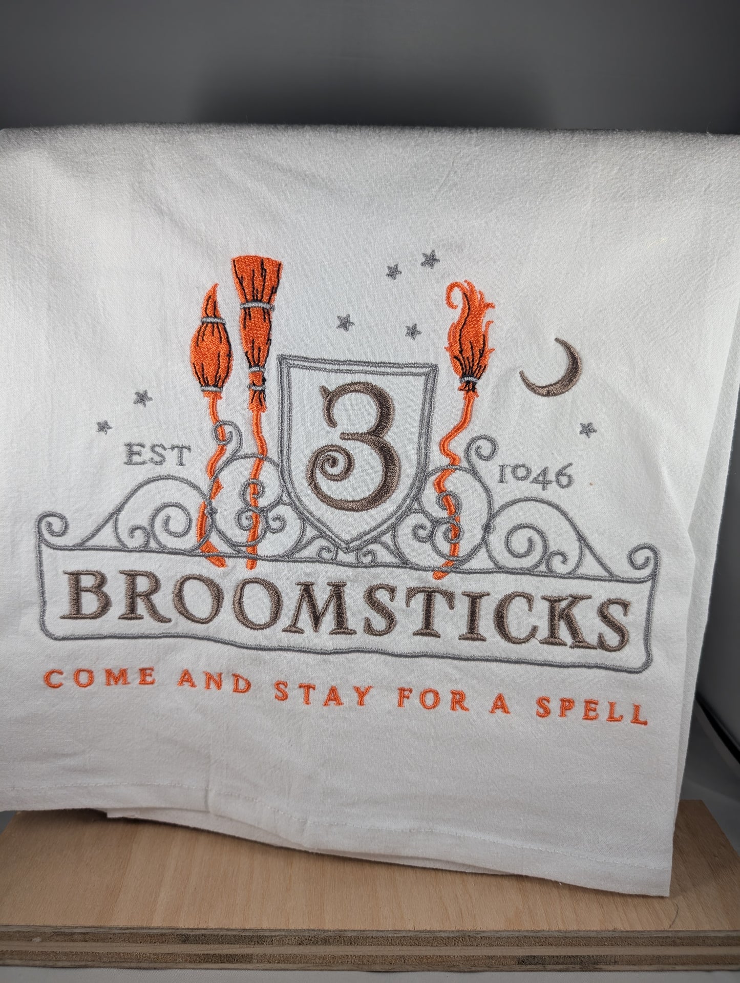3 Broomsticks Inn Tea Towel - 28x28" white with hang tab.
